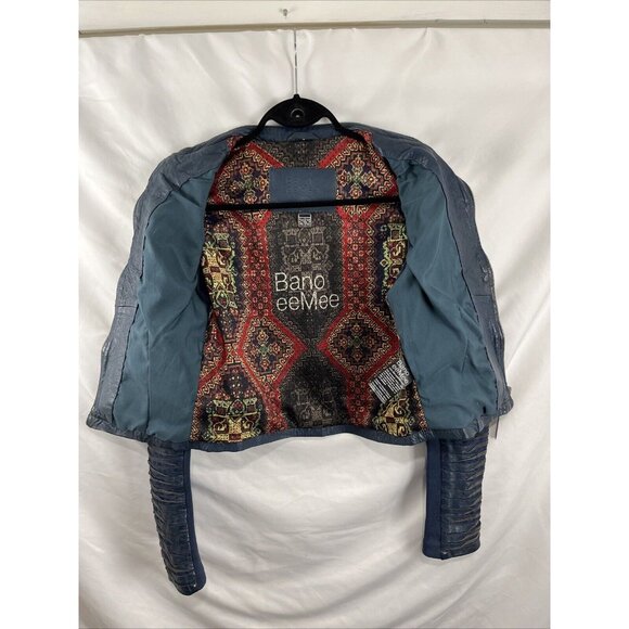 Bano eeMee Blue Leather Moto Jacket Womens Size XS/S - Picture 7 of 16